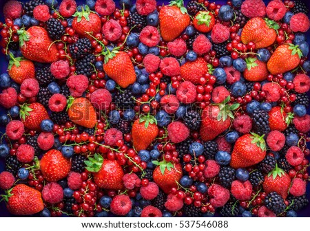 Stok fotoğraf: Fresh Organic Summer Berries Mix Raspberries Strawberries Blueberries Blackberries And Cherries