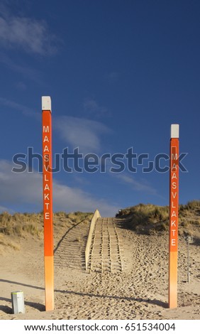 ストックフォト: Pole At Entrance Beach Maasvlakte