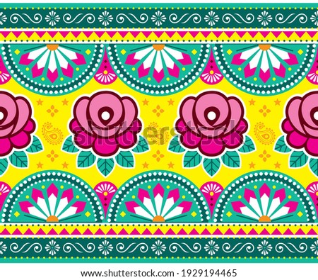 ストックフォト: Pakistani Or Indian Truck Art Vector Seamless Long Pattern Decorative Floral Ornament Blue And P