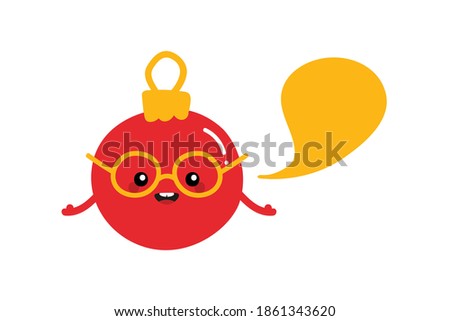 Foto stock: Smiling Red Christmas Ball Cartoon Character Giving A Fireworks