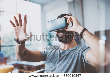 Сток-фото: Man In Virtual Reality Headset Or Vr Glasses