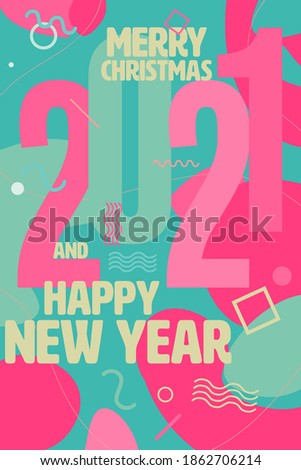 Stockfoto: Geometric Memphis Pattern For Happy New Year And Merry Christmas