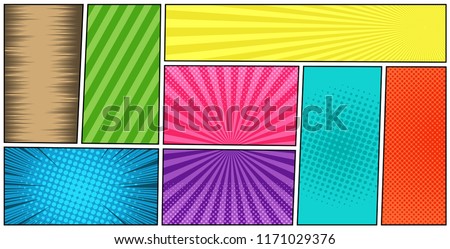 Stock photo: Set Of Color Radial Lines Comics Style Background Manga Action Speed Abstract Vector Illustration