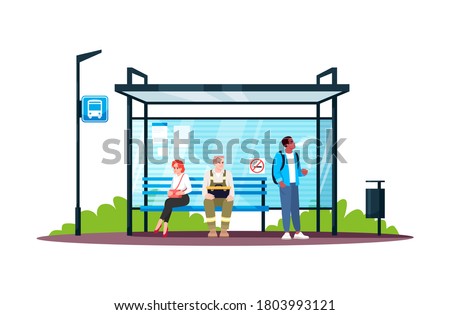 ストックフォト: People And Public Transport Semi Flat Rgb Color Vector Illustrations Set