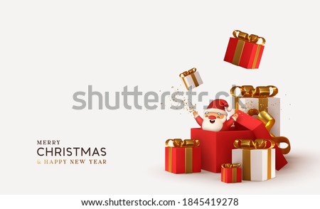 Stockfoto: Merry Christmas Realistic Gift Box With Red Bow Holiday Background Vector Illustration