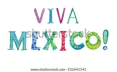 Stock photo: Viva Mexico Hand Drawn Lettering Independence Day Funny Chili Peppers In Sombrero Play Musical Ins