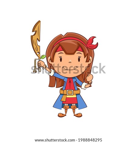 Stock fotó: Pretty Pirate Girl Holding Sword Isolated On White