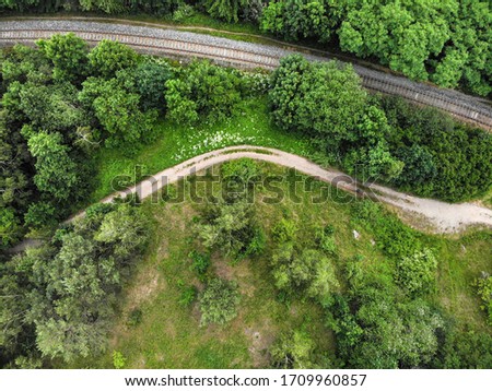 Сток-фото: Aerial View Of Railway Track Through Countryside Drone Top View