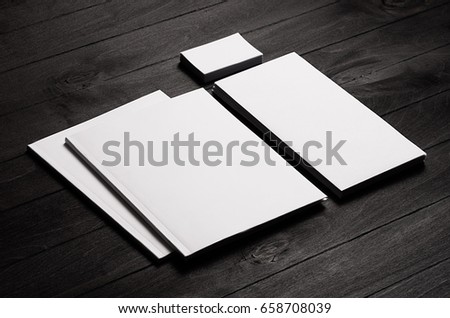 [[stock_photo]]: Corporate Identity Template Stationery Inclinedon Black Stylish Wood Background Mock Up For Brandi