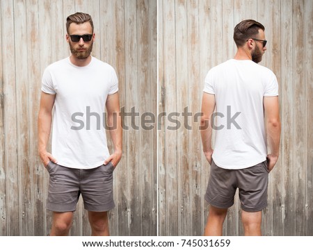Stock fotó: Man With Beard And Blank White Shirt