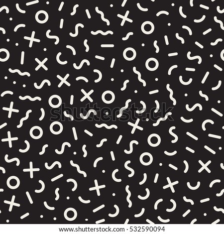 Stok fotoğraf: Stylish Doodle Scattered Shapes Vector Seamless Black And White Freehand Pattern