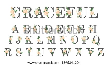 Stock fotó: Foliate And Floral Alphabet Letters Set
