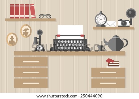 [[stock_photo]]: Vintage Telephone On Old Wall With Book And Coffee Cup Concept Background