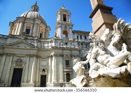 Stock photo: Saint Agnese In Agone With Egypts Obelisk In Piazza Navona Rome