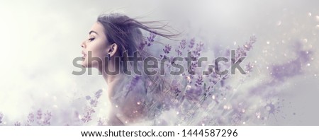 ストックフォト: Double Exposure Effect Of Beautiful Young Brunette Woman With A