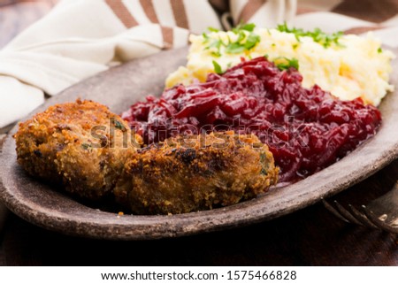 Stock photo: Prepared Dinner On The Plate Melted Meat Potatoes Beetroot