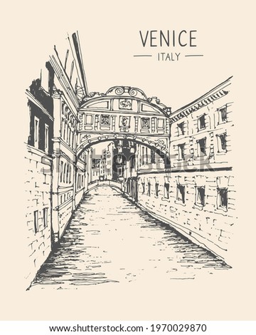 Foto d'archivio: Sketch Of A Poster In The Style Of Venice View Of The City River From The Window With A Floating Bo