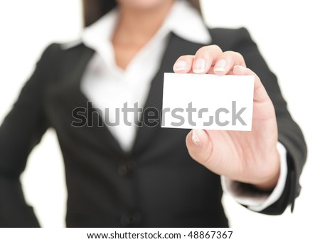 Сток-фото: Closeup Portrait Of A Businesswoman Holding Blank Business Card Isolated On A White Background