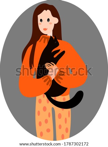 Zdjęcia stock: Image Of Beautiful Woman In Speckled Clothes Standing With Purchases And Cutaway In Hands