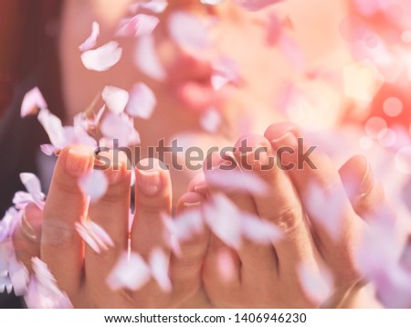 Foto stock: Enjoying Smell Of Cherry Tree