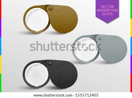 Stock fotó: Realistic Metallic Modern Folding Magnifier Set Vector Magnifying Glass Lens Brass Silver