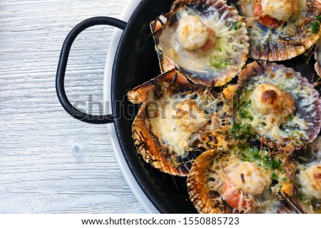 Stock photo: Baked Scallops With Cheese And Spicy Sauce Delicate Is A Real P