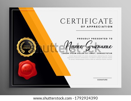Stock fotó: Certificate Of Appreciation Yelllow Professional Template Design