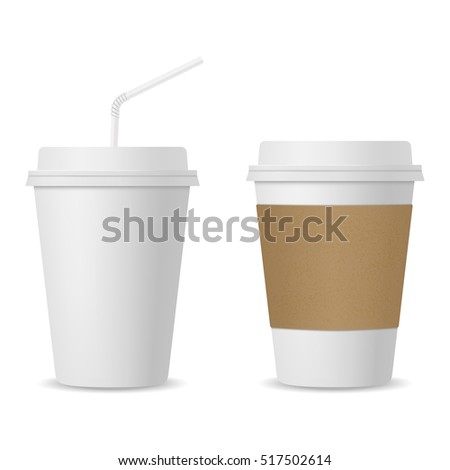 Сток-фото: White Paper Cup And Black Drinking Straw Isolated On White Background