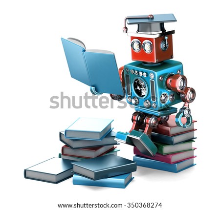 Stok fotoğraf: Vintage Robot Reading Books Education Concept Isolated Contains Clipping Path