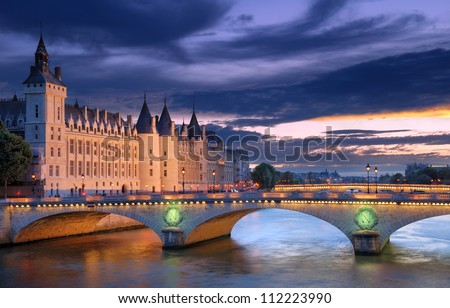 ストックフォト: Paris At Night - Sunset Over Seine River