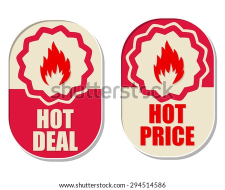 Сток-фото: Hot Deal And Hot Price With Flames Signs Two Elliptical Labels