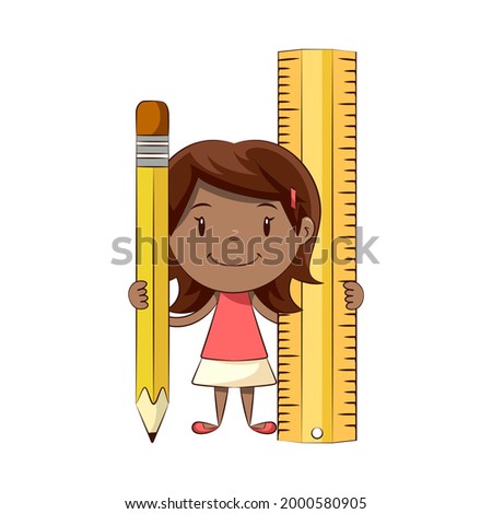 Stockfoto: African Kid Girl Standing With A Huge Pencil