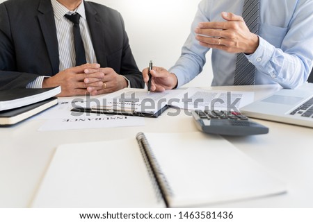 ストックフォト: Confident Insurance Agent Broker Man Holding Document And Presen