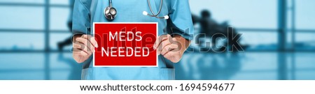 Foto stock: Covid 19 Emergency Sign Hospital In Need Of Medication For Treating Coronavirus Banner Panoramic Of