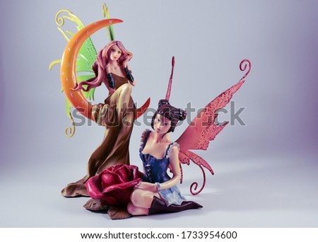 Сток-фото: Statue Of A Young Beautiful Fairy Girl With A Magic Wand Isolated On White Background Vector Cartoo