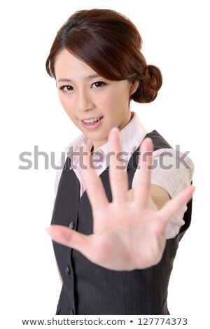 Asian Business Woman Give You No Gesture Close Up Portrait On White Background Foto d'archivio © elwynn