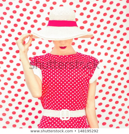 Zdjęcia stock: Attractive Woman In Hat And Dotted Dress