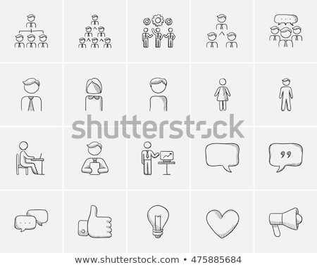 Foto stock: Man With Computer Set Sketch Icon