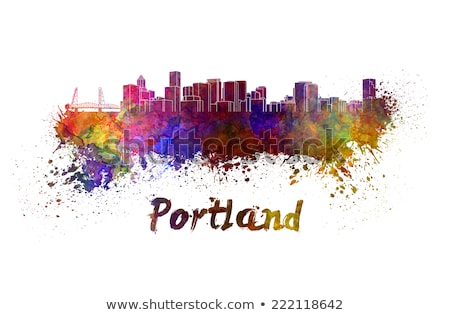 Foto stock: Portland Oregon Skyline Splatter Color Illustration