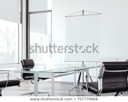 Сток-фото: Modern Office For Negotiations With Roll Up Screen 3d Rendering