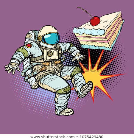 Stock photo: Astronaut Kicks A Piece Of Cake