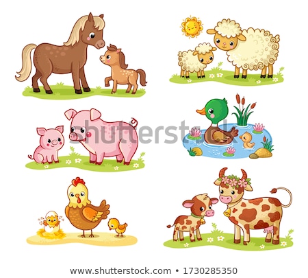 [[stock_photo]]: Horse Standing On Grass Set Vector Illustration