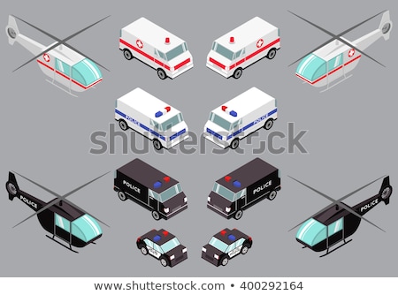 Сток-фото: Isometric Police Helicopter Set Police Transport Isolated On White Background