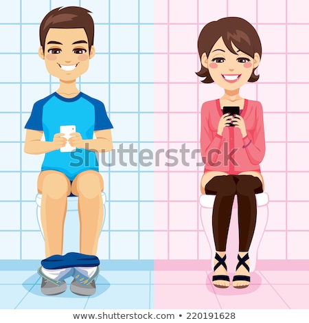 Foto stock: Man Sitting Using Smartphone In Toilet