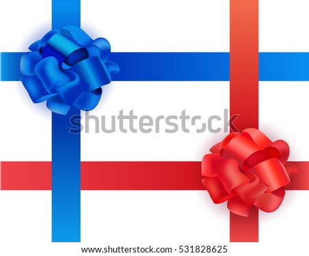 Stockfoto: Realistic Red Bow With Crosswise Red Ribbons Isolated On White Element For Decoration Gifts Greeti