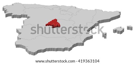 Map Of Spain Madrid Highlighted Foto stock © Schwabenblitz