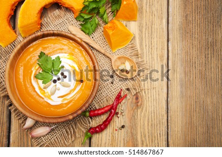 Stock photo: Pumpkin Soup Ingredients On Wooden Background