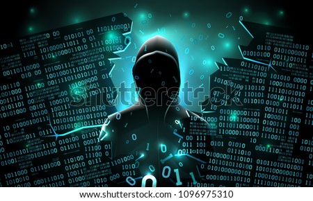 Foto stock: Anonymous Hacker Silhouette Using Computer