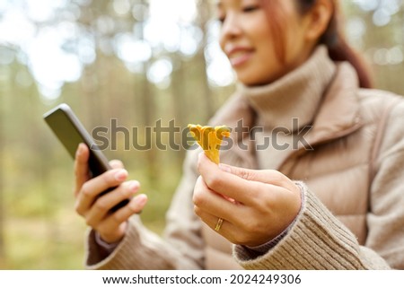 Stock photo: Woman Using Smartphone To Identify Mushroom