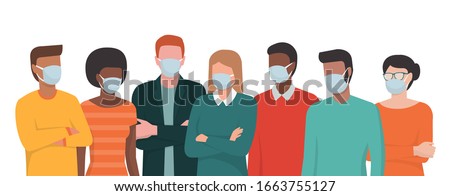 Stockfoto: Illustration Of Man Wearing Face Medical Mask Standing At City Background Viral Pandemic